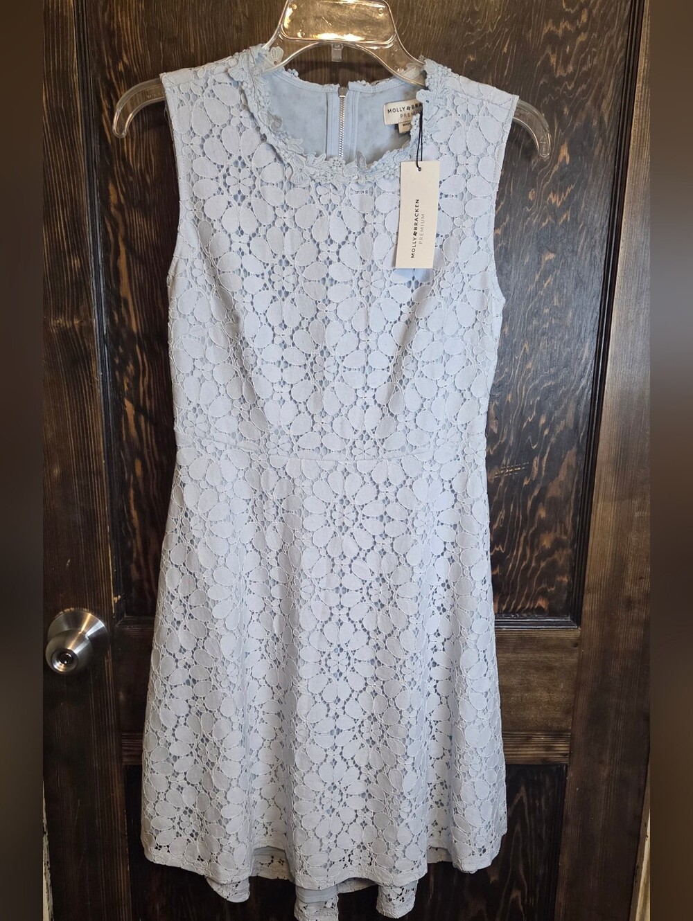 NWT Molly Bracken Baby Blue Lace Sleeveless A-Line Hi-low Dress